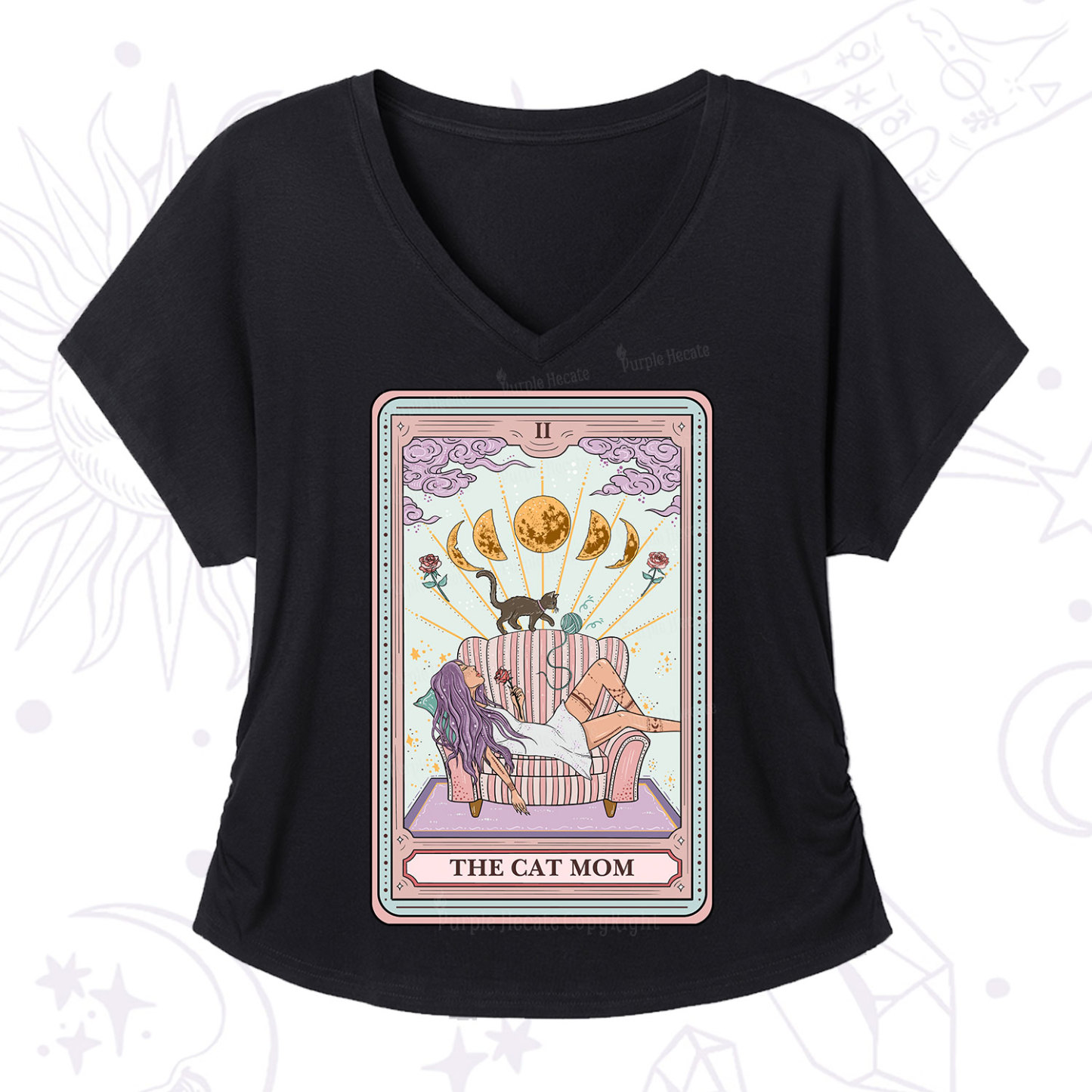 Purplehecate The Cat Mom Tarot V-Neck T-Shirt