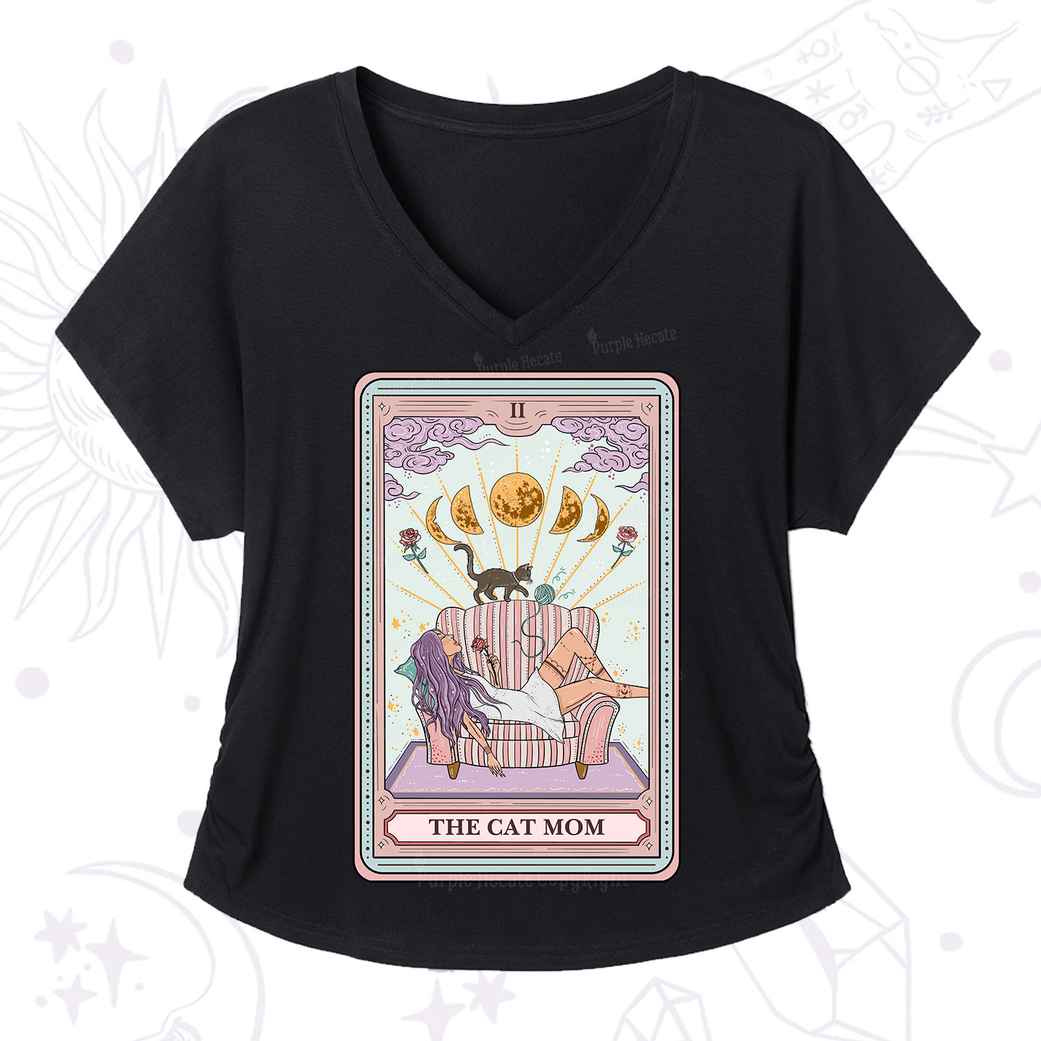 Purplehecate The Cat Mom Tarot V-Neck T-Shirt
