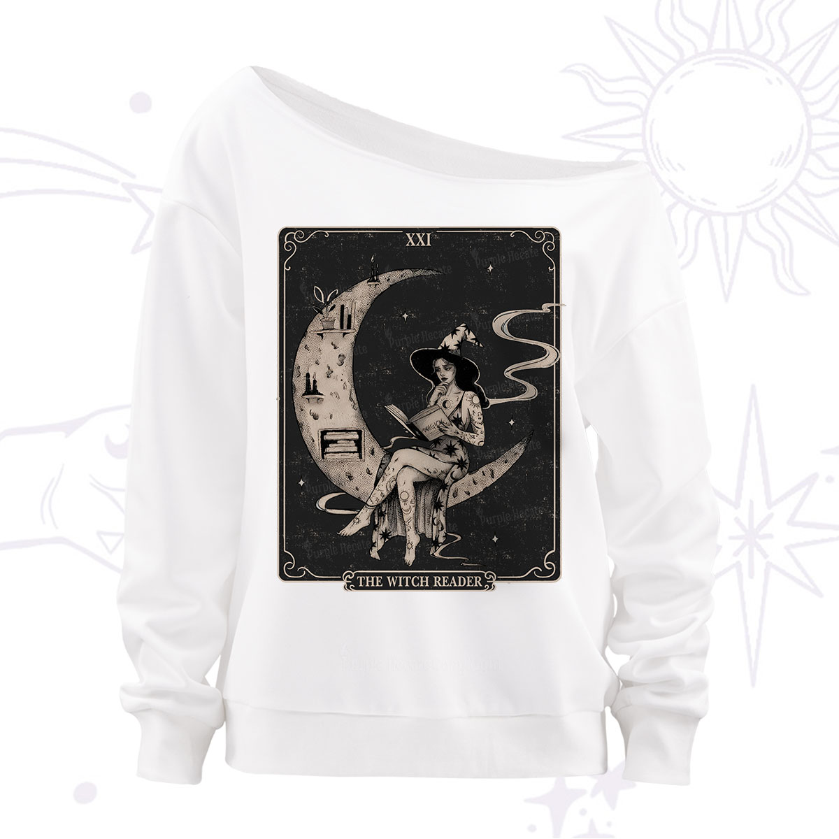Purplehecate The Witch Reader Off The Shoulder Sweatshirt