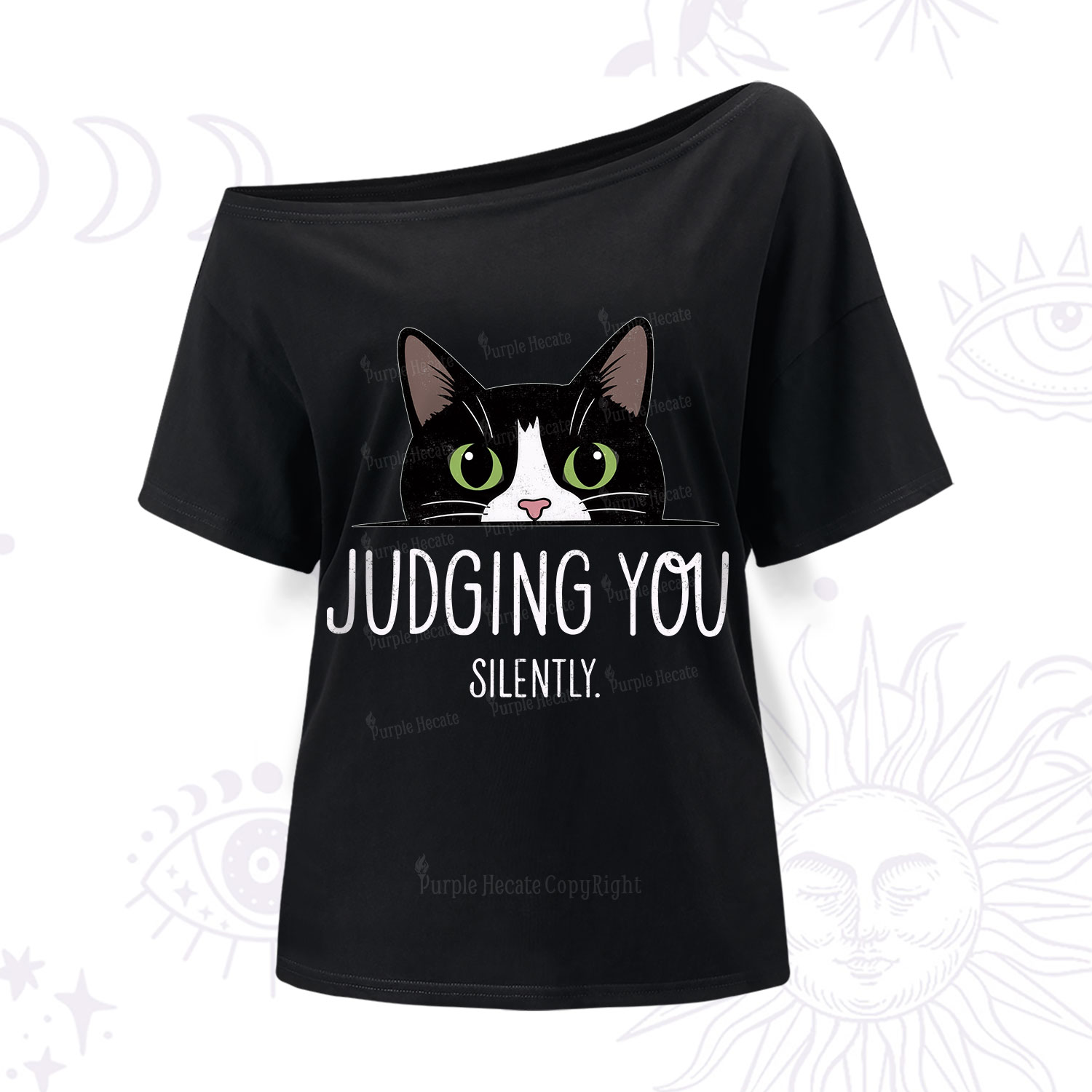 Purplehecate Cute Cat Judging You Silently One Shoulder T-Shirt