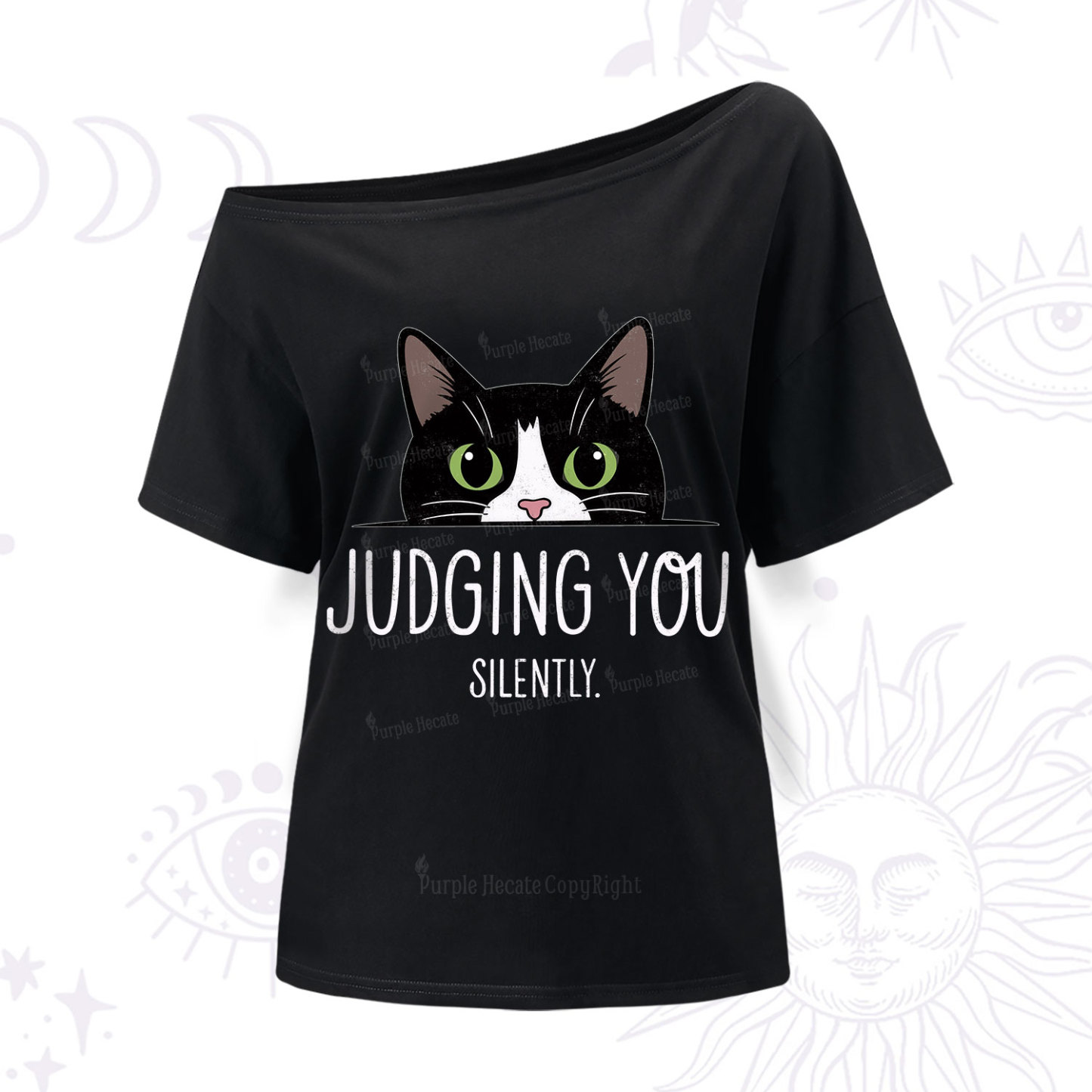 Purplehecate Cute Cat Judging You Silently One Shoulder T-Shir