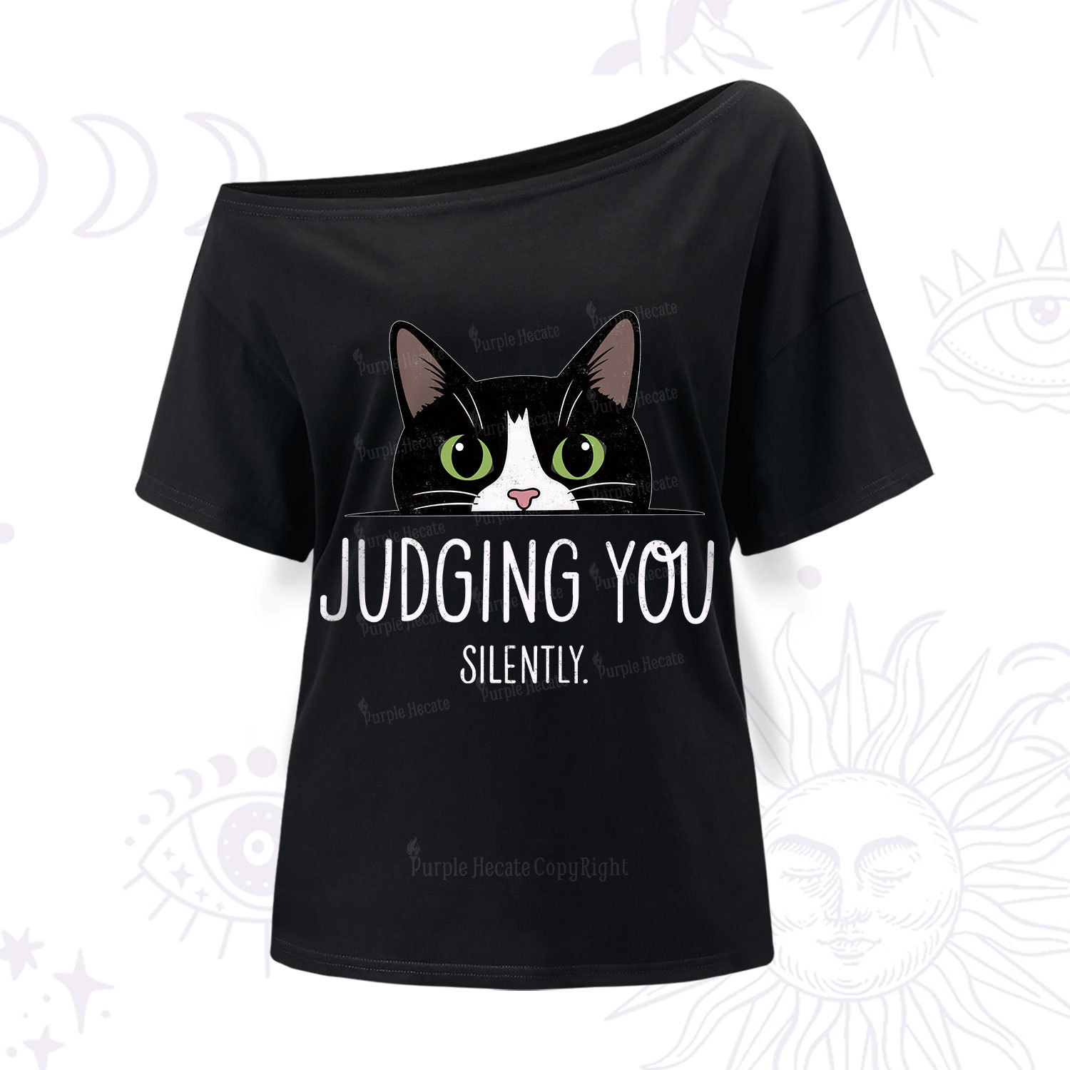 Purplehecate Cute Cat Judging You Silently One Shoulder T-Shir