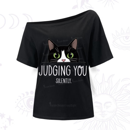 Purplehecate Cute Cat Judging You Silently One Shoulder T-Shirt