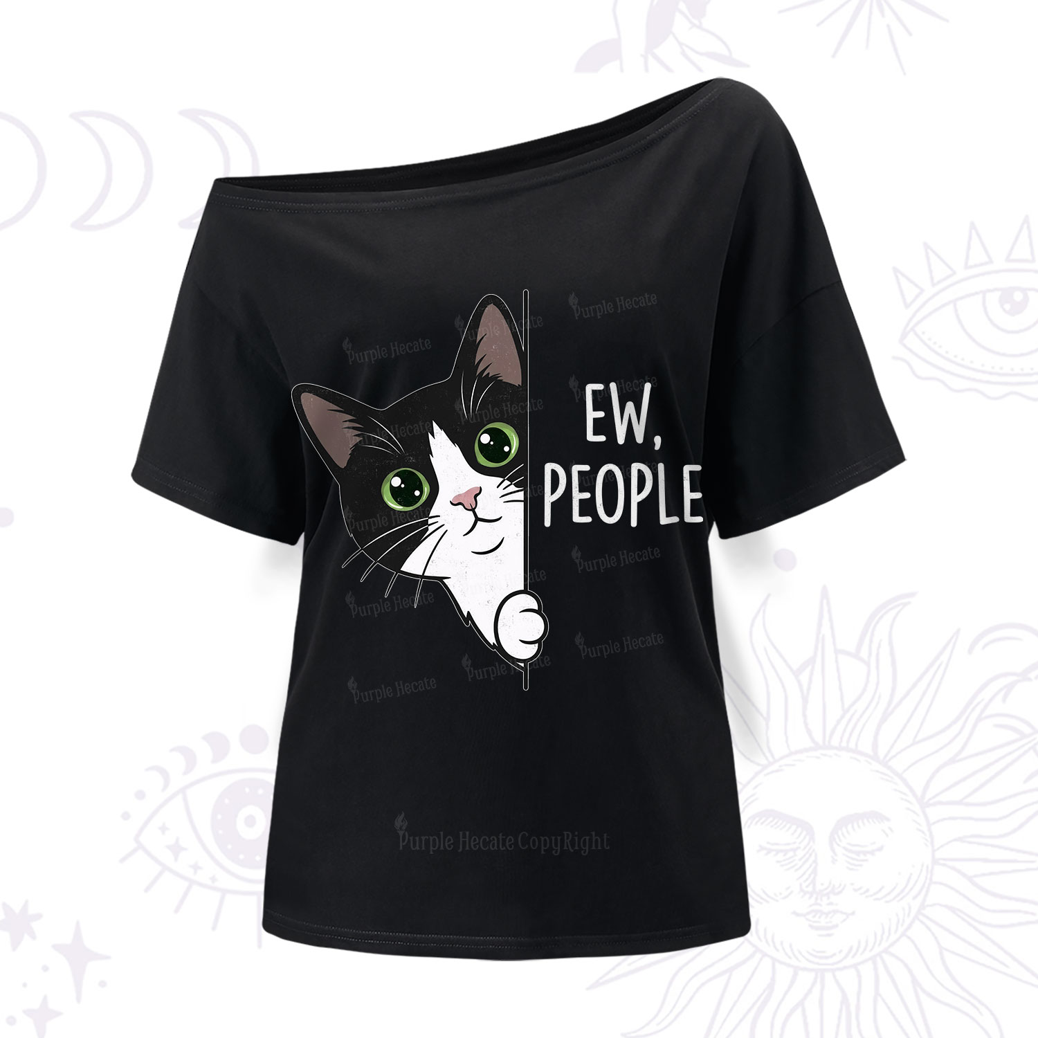 Purplehecate Funny Cat Ew People One Shoulder T-Shirt