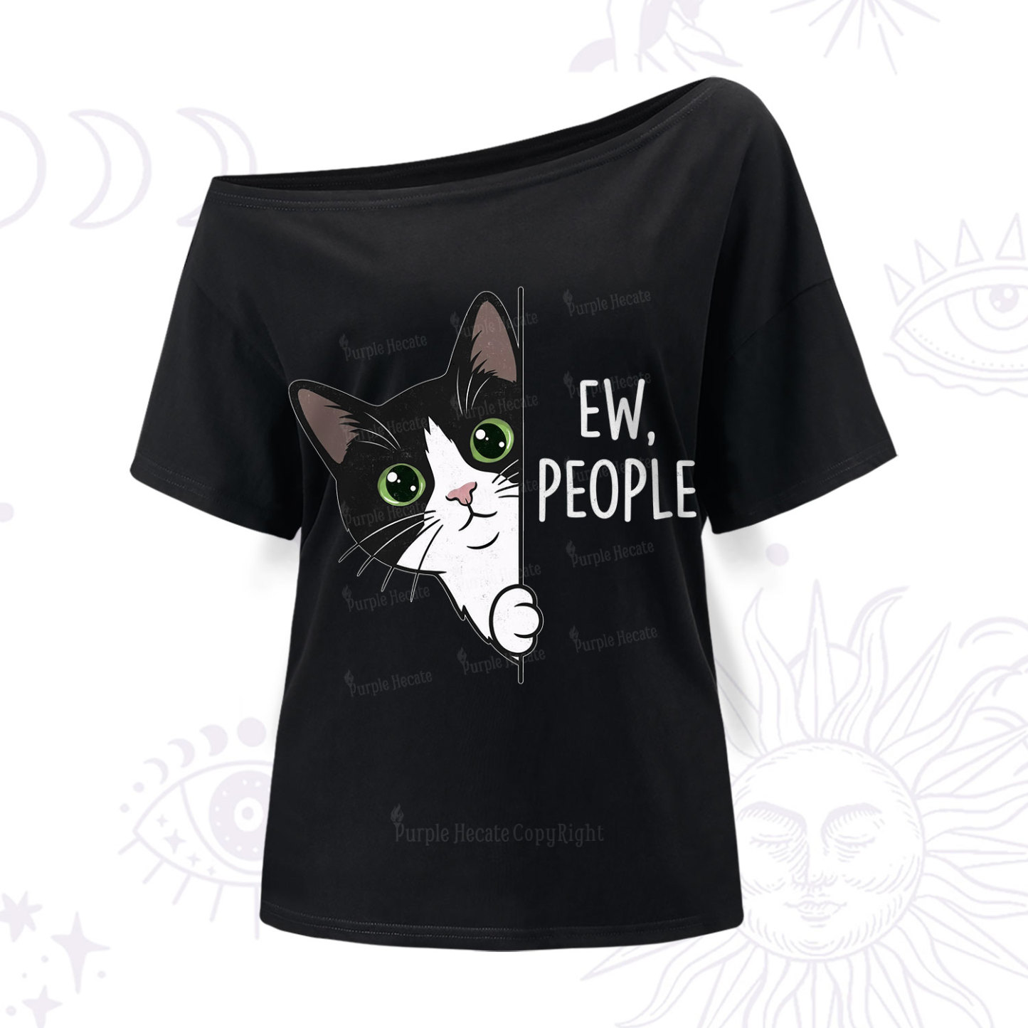 Purplehecate Funny Cat Ew People One Shoulder T-Shir