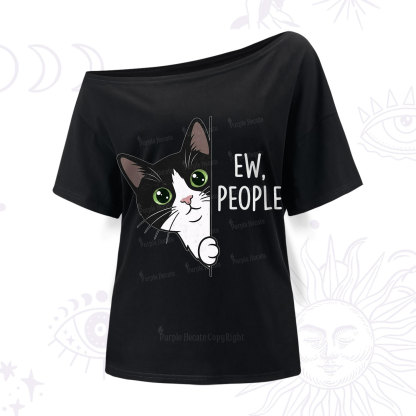 Purplehecate Funny Cat Ew People One Shoulder T-Shirt