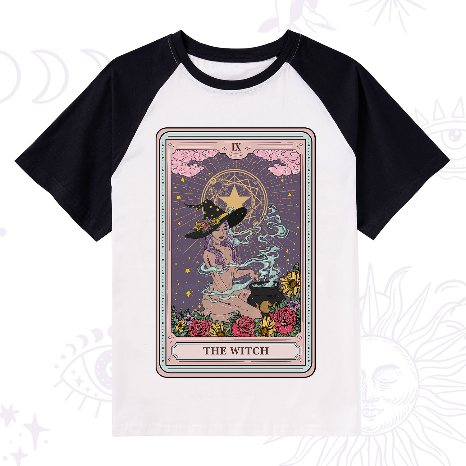 Purplehecate The Witch Tarot Raglan Short Sleeve T‑Shirt