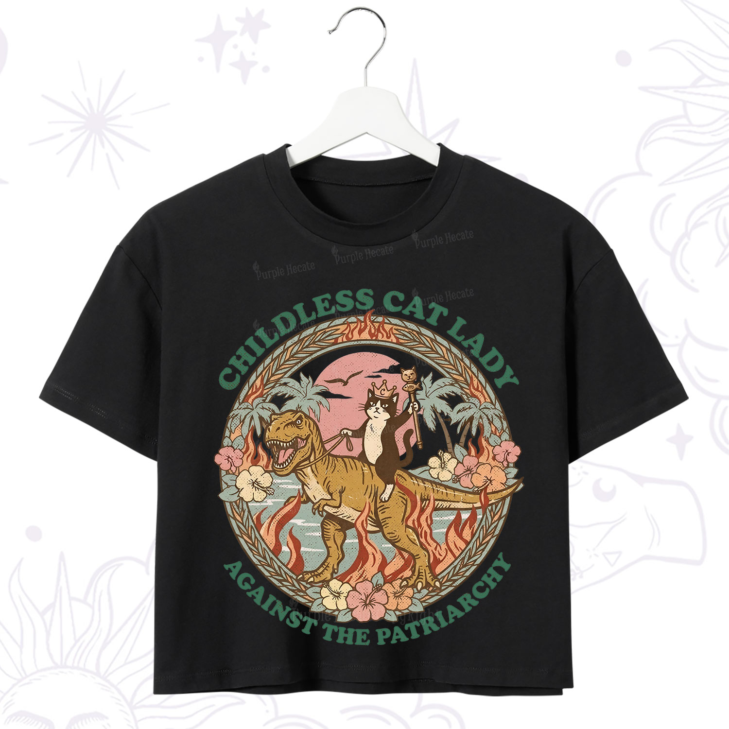 Purplehecate Childless Cat Lady Burn the Patriarchy Crop T-Shirt
