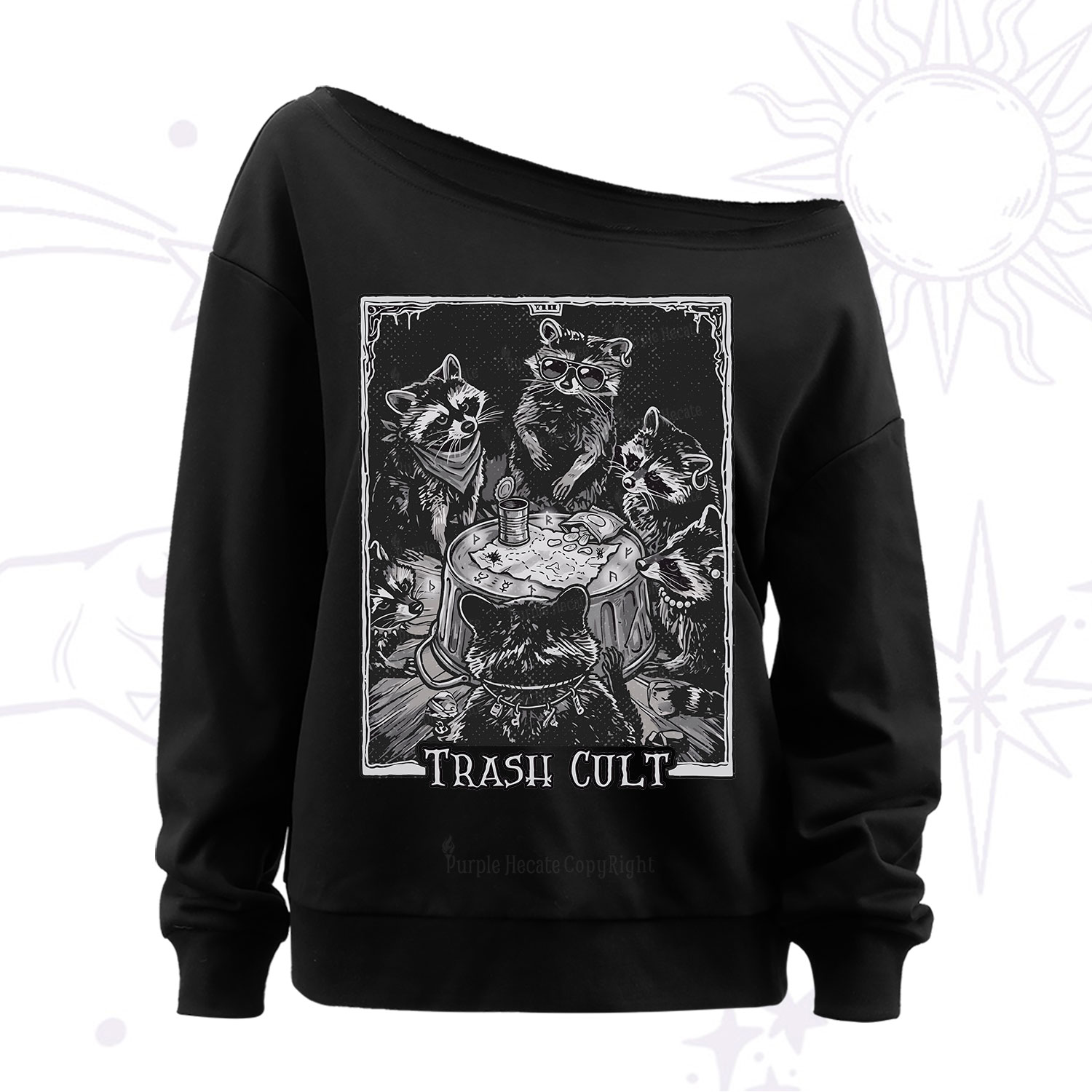 Purplehecate Trash Cult Raccoon Off The Shoulder Sweatshirt