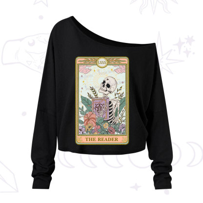 Purplehecate The Reader Occult Tarot Skeleton One Shoulder Long Sleeve Shirt