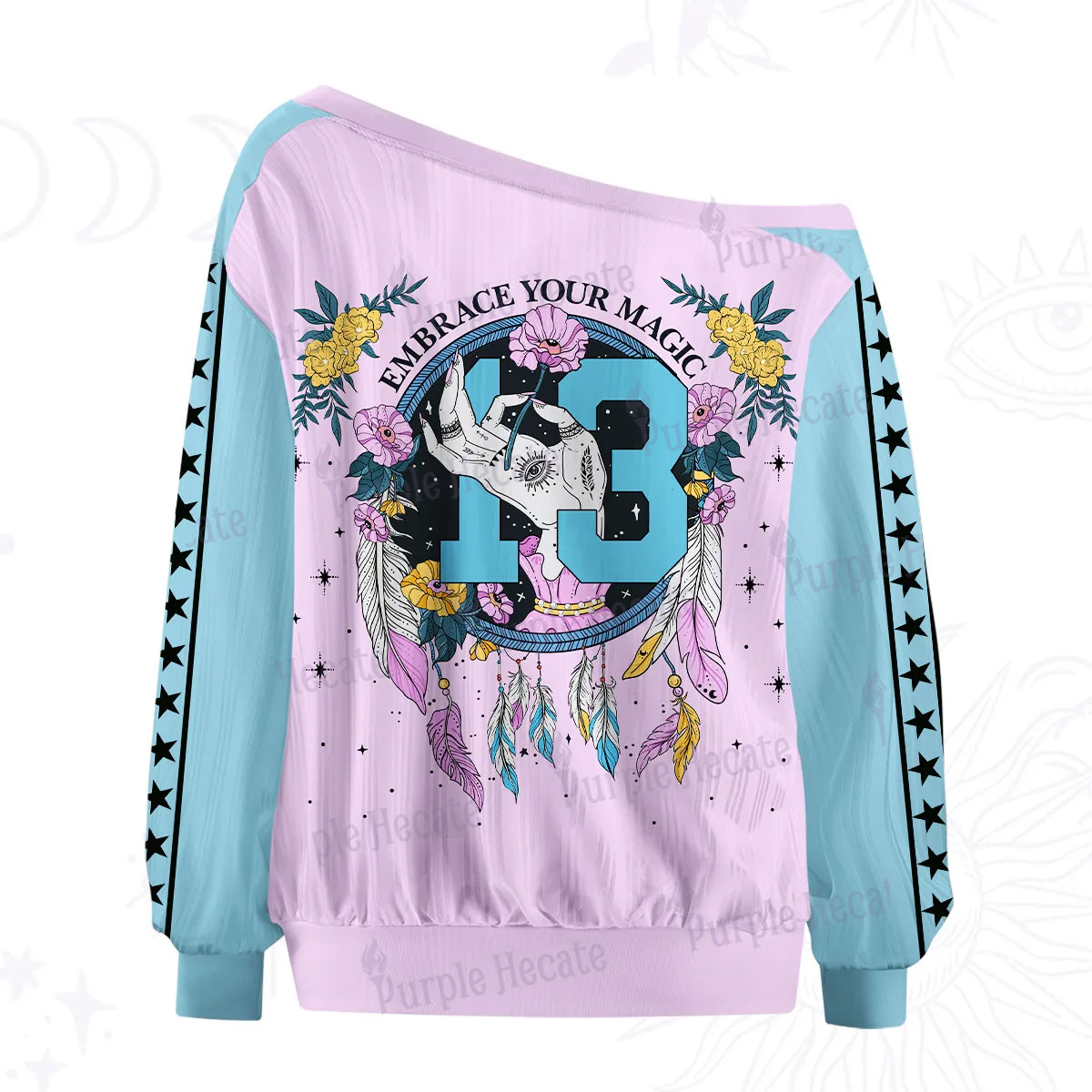Purplehecate Embrace Your Magic Off The Shoulder Graphic Jersey