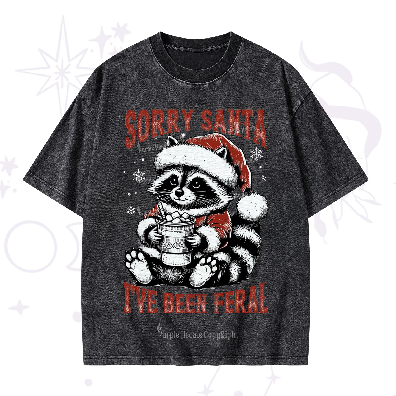 Purplehecate Sorry Santa I've Been Feral Christmas Washed T-Shirt