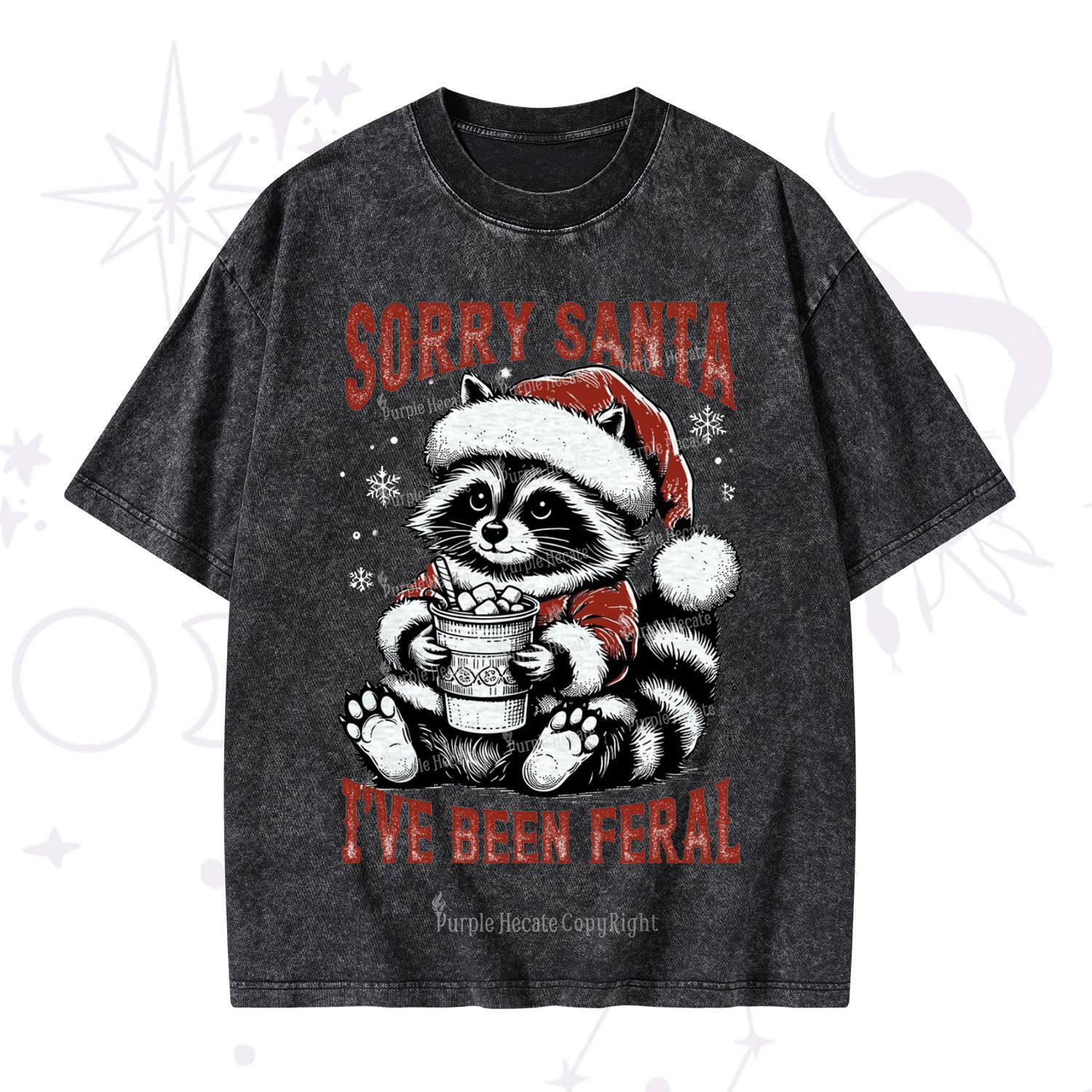 Purplehecate Sorry Santa I've Been Feral Christmas Washed T-Shirt