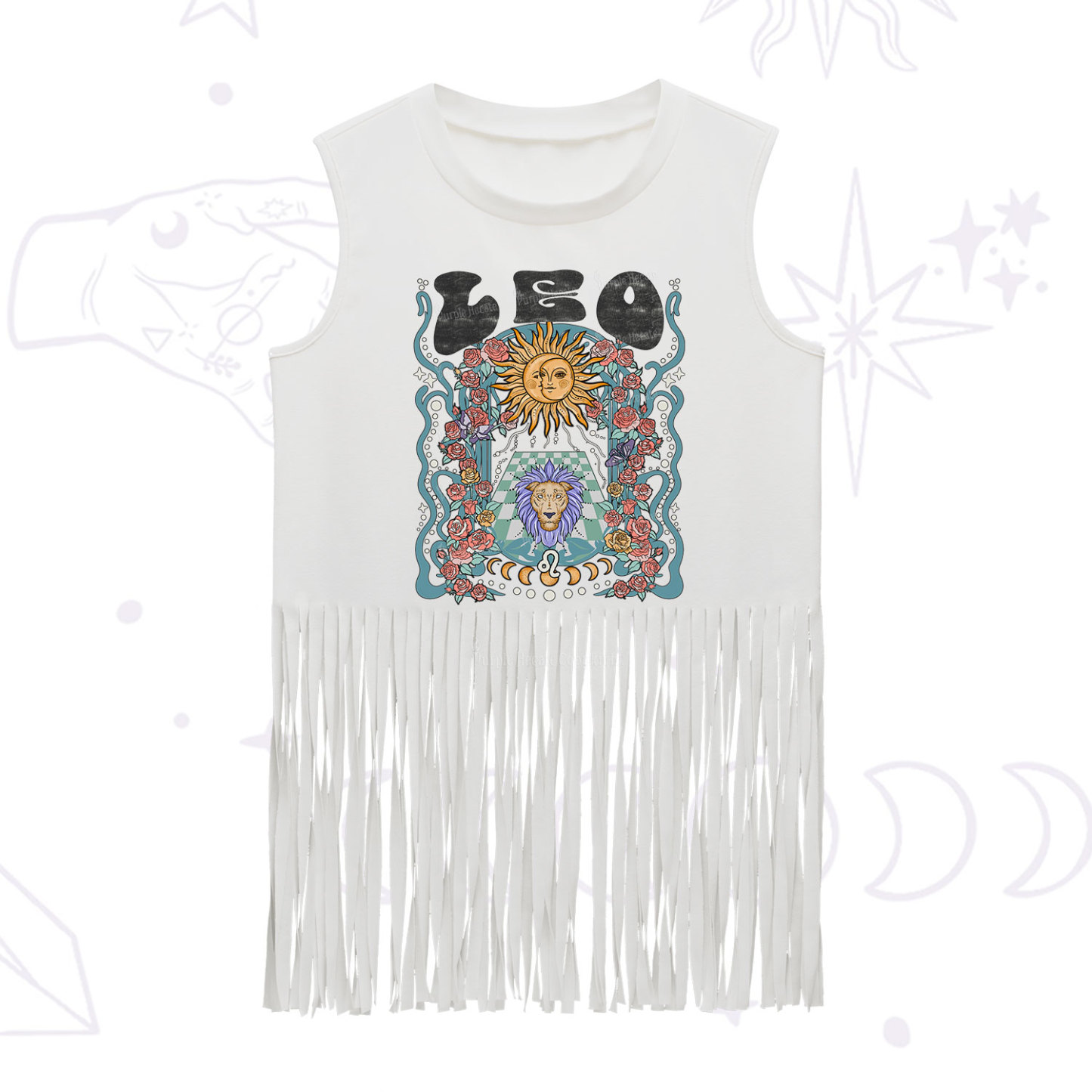 Purplehecate Leo Spirit Zodiac Fringe Tank Top