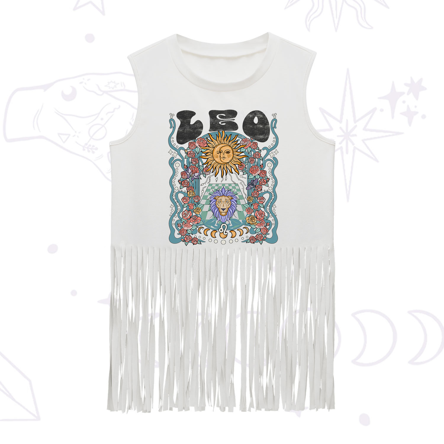 Purplehecate Leo Spirit Zodiac Fringe Tank Top
