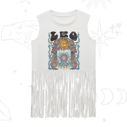 Purplehecate Leo Spirit Zodiac Fringe Tank Top