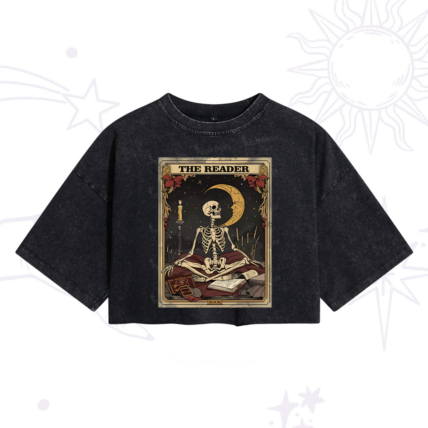 Purplehecate The Reader Tarot Card Washed Cropped T-Shirt