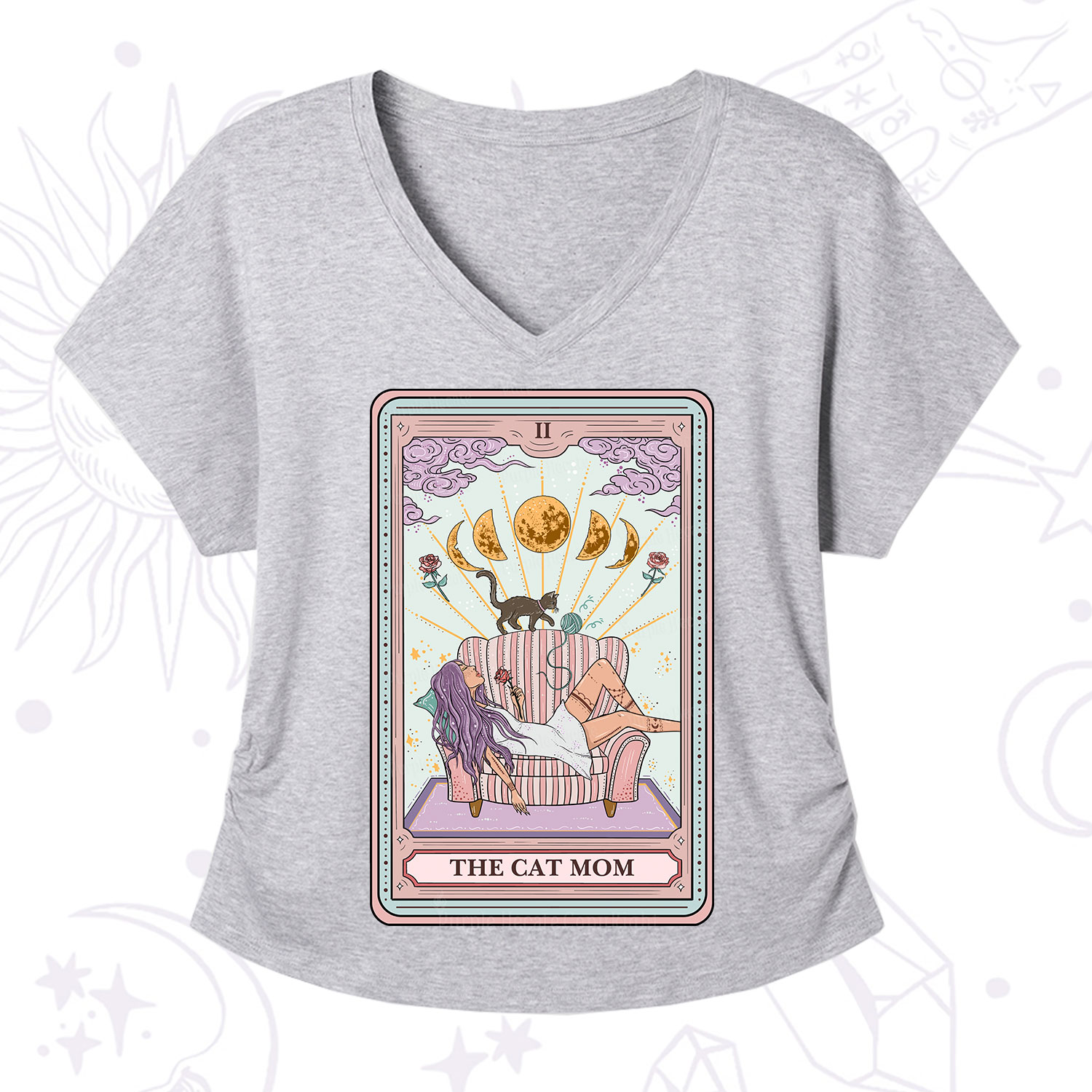 Purplehecate The Cat Mom Tarot V-Neck T-Shirt