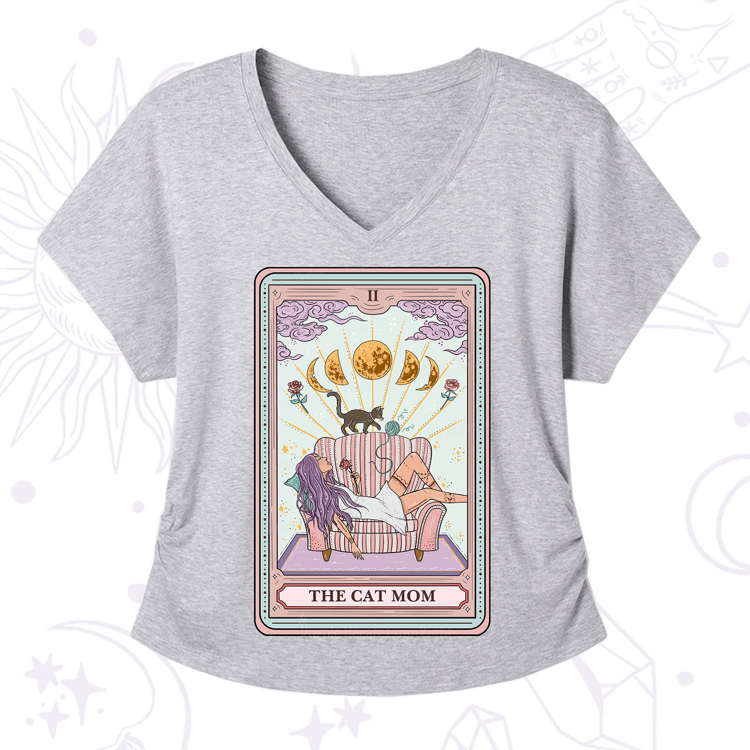 Purplehecate The Cat Mom Tarot V-Neck T-Shirt