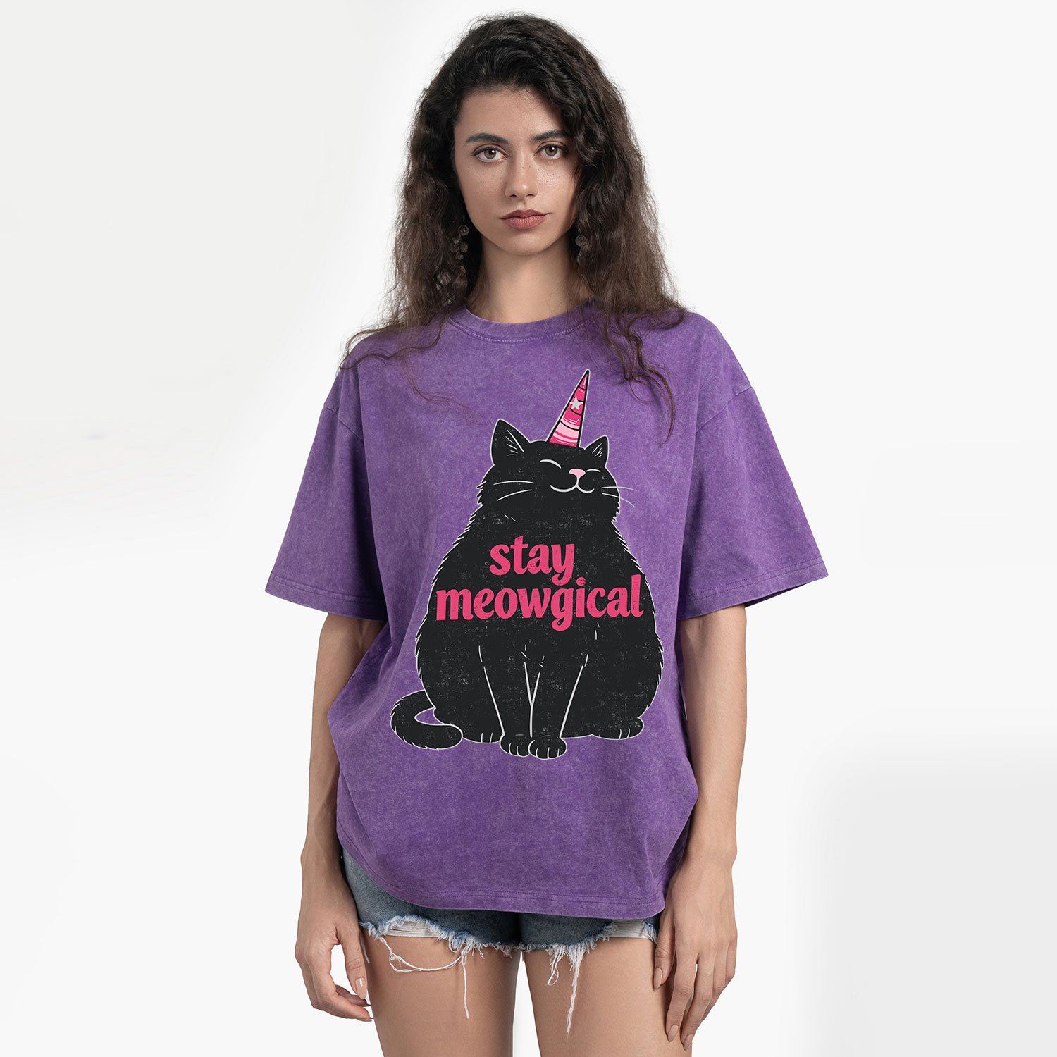 Purplehecate Stay Meowgical Washed T-Shirt