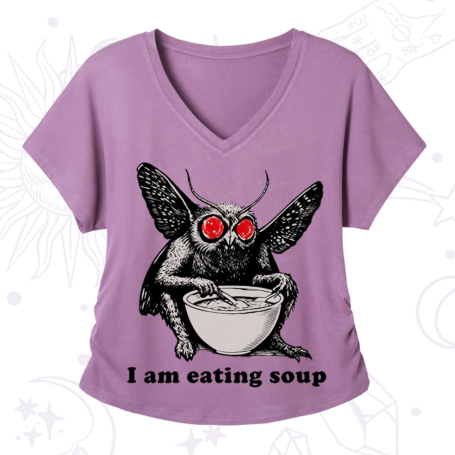 Purplehecate Mothman Eating Soup V-Neck T-Shirt
