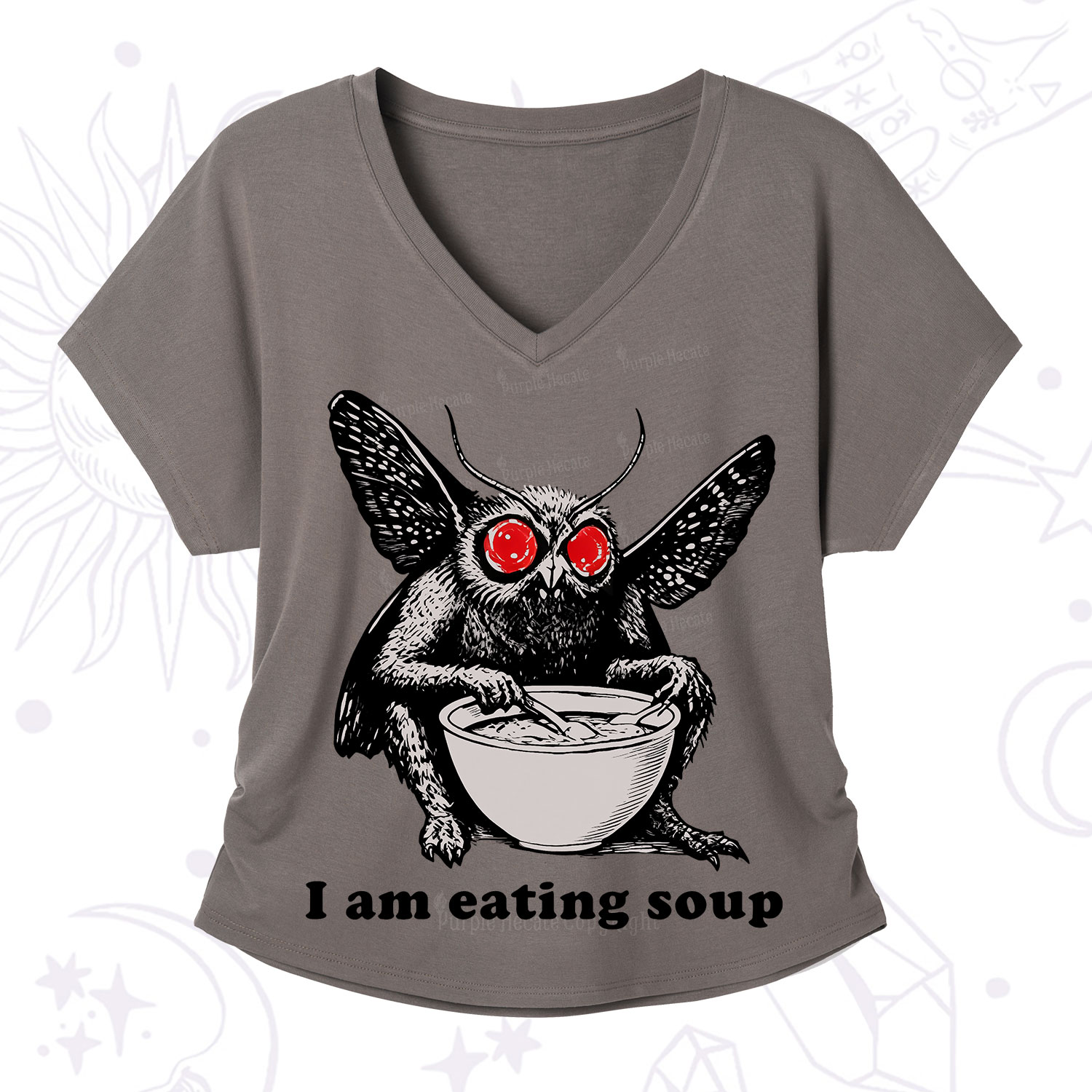 Purplehecate Mothman Eating Soup V-Neck T-Shirt