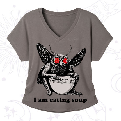 Purplehecate Mothman Eating Soup V-Neck T-Shirt