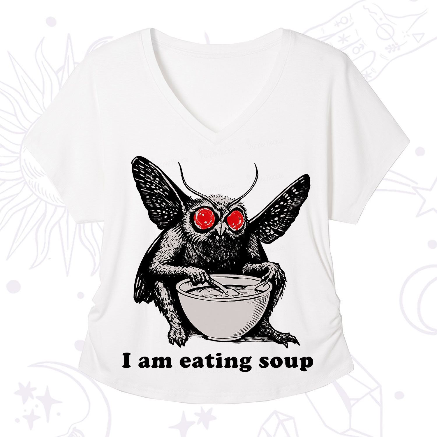 Purplehecate Mothman Eating Soup V-Neck T-Shirt