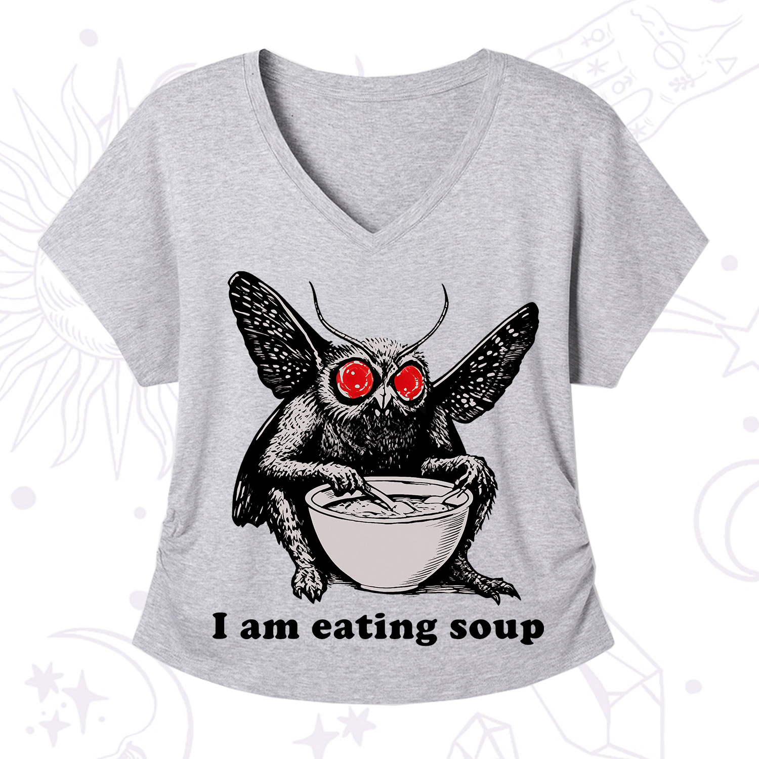 Purplehecate Mothman Eating Soup V-Neck T-Shirt