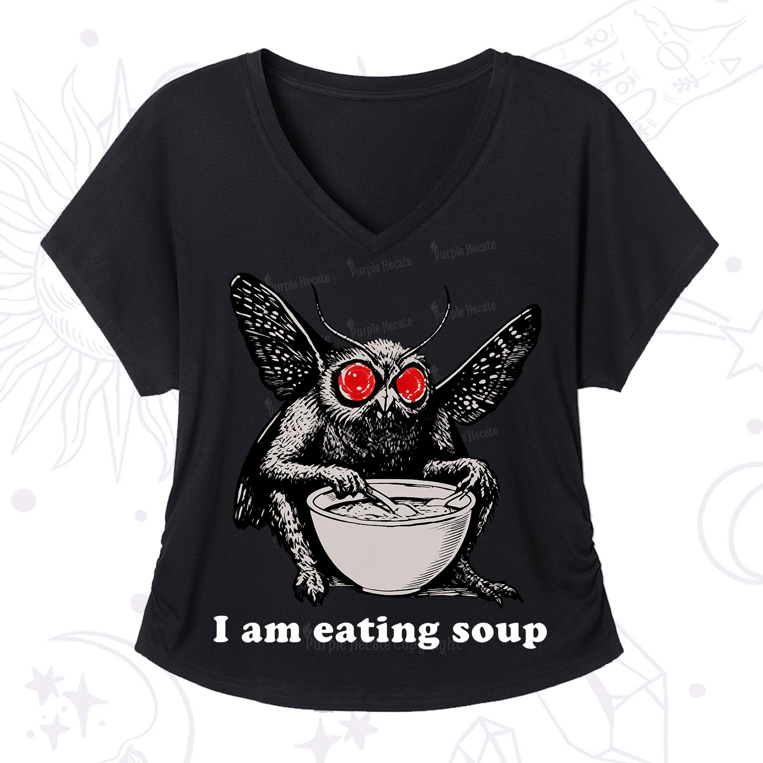 Purplehecate Mothman Eating Soup V-Neck T-Shirt