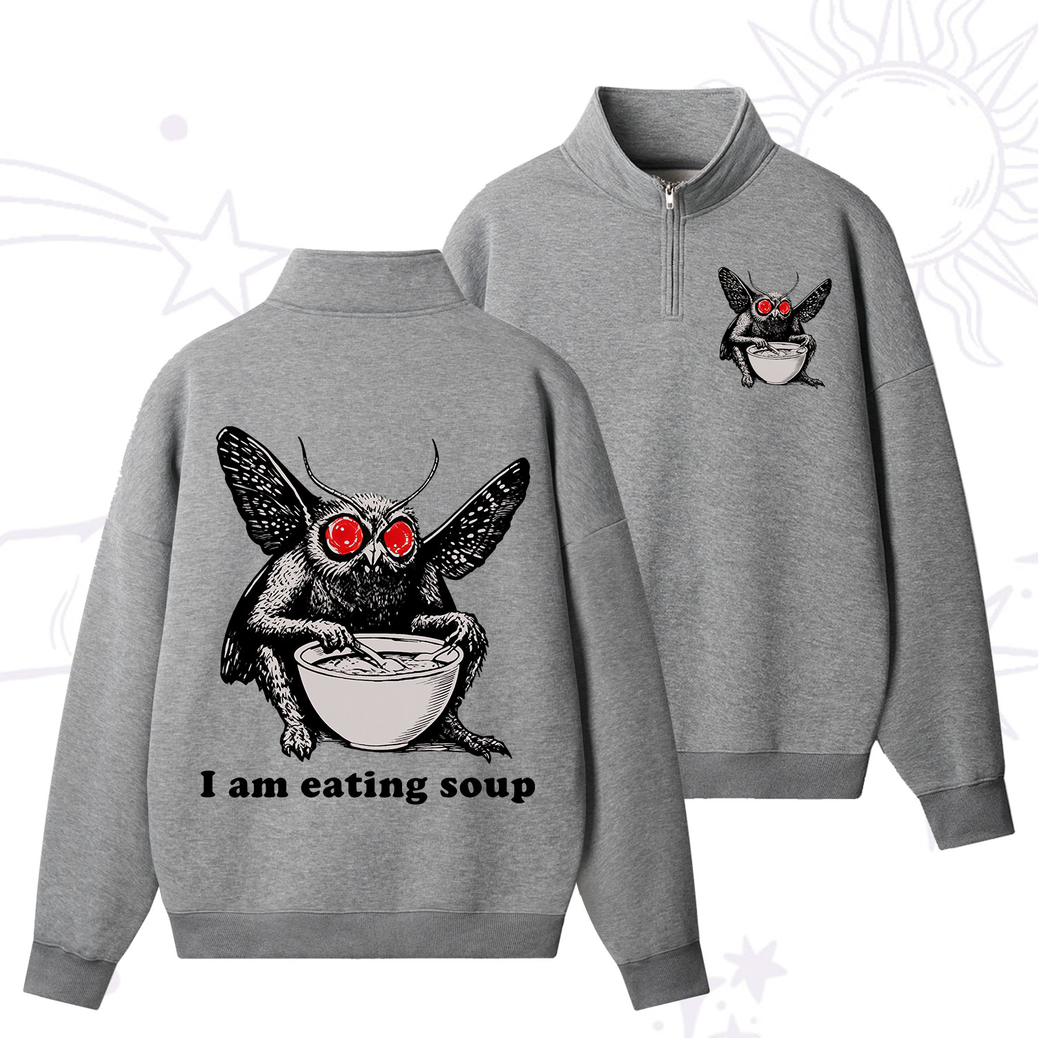 Purplehecate Mothman Eating Soup Zip Fleece Sweatshirt