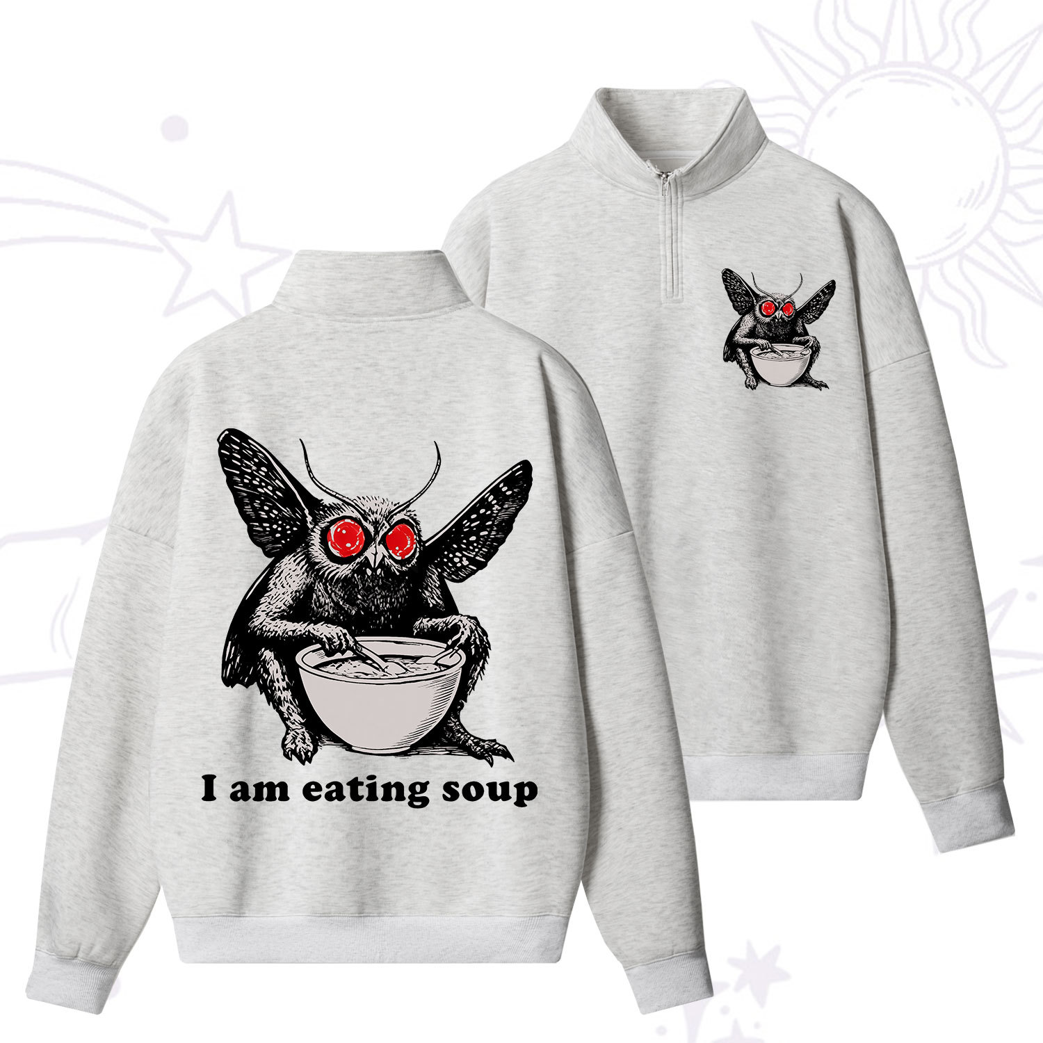 Purplehecate Mothman Eating Soup Zip Fleece Sweatshirt