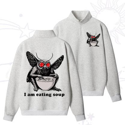 Purplehecate Mothman Eating Soup Zip Fleece Sweatshirt