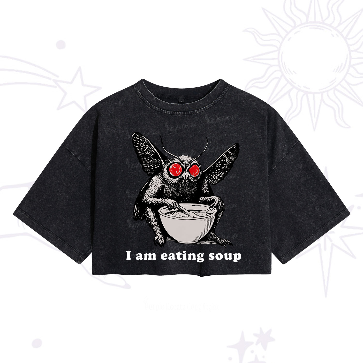 Purplehecate Mothman Eating Soup Washed Cropped T-Shirt
