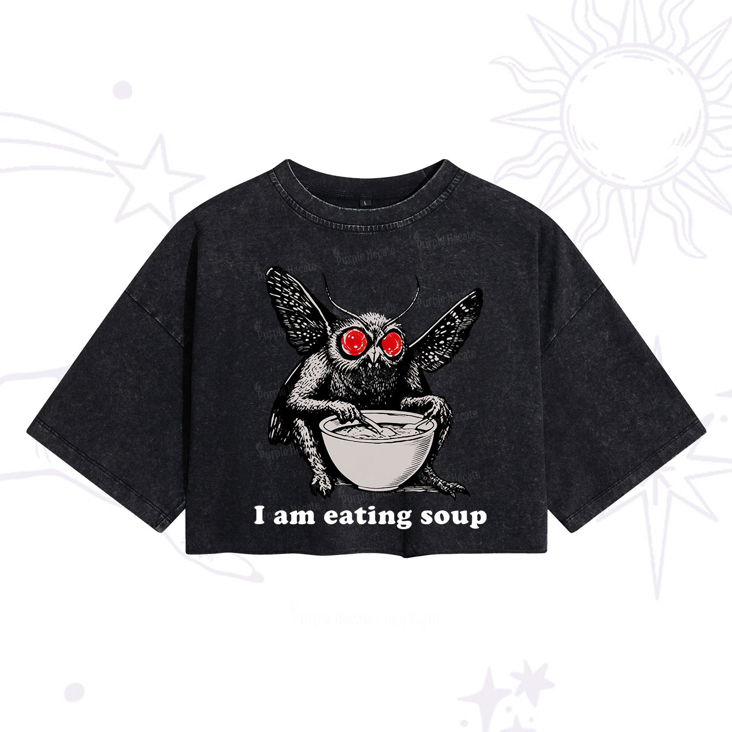 Purplehecate Mothman Eating Soup Washed Cropped T-Shirt