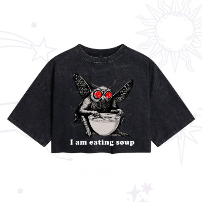 Purplehecate Mothman Eating Soup Washed Cropped T-Shirt