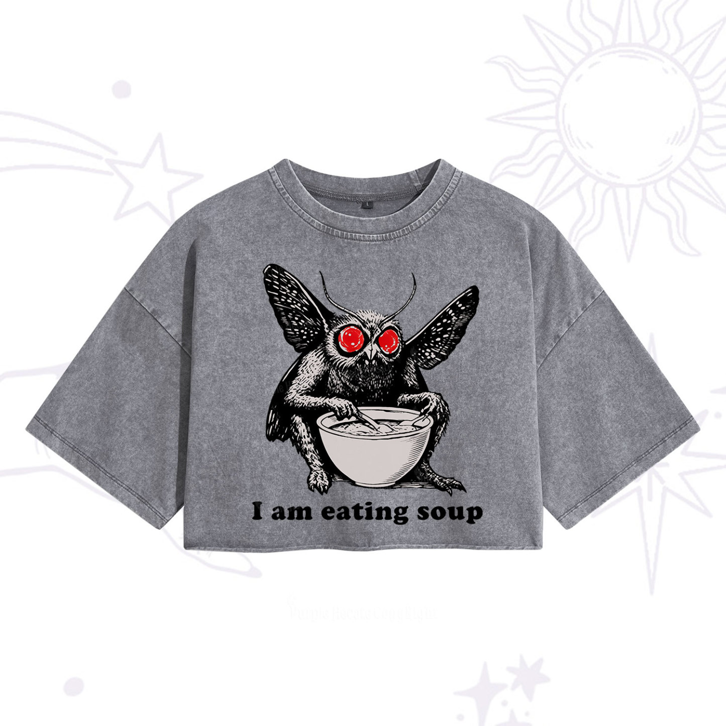 Purplehecate Mothman Eating Soup Washed Cropped T-Shirt