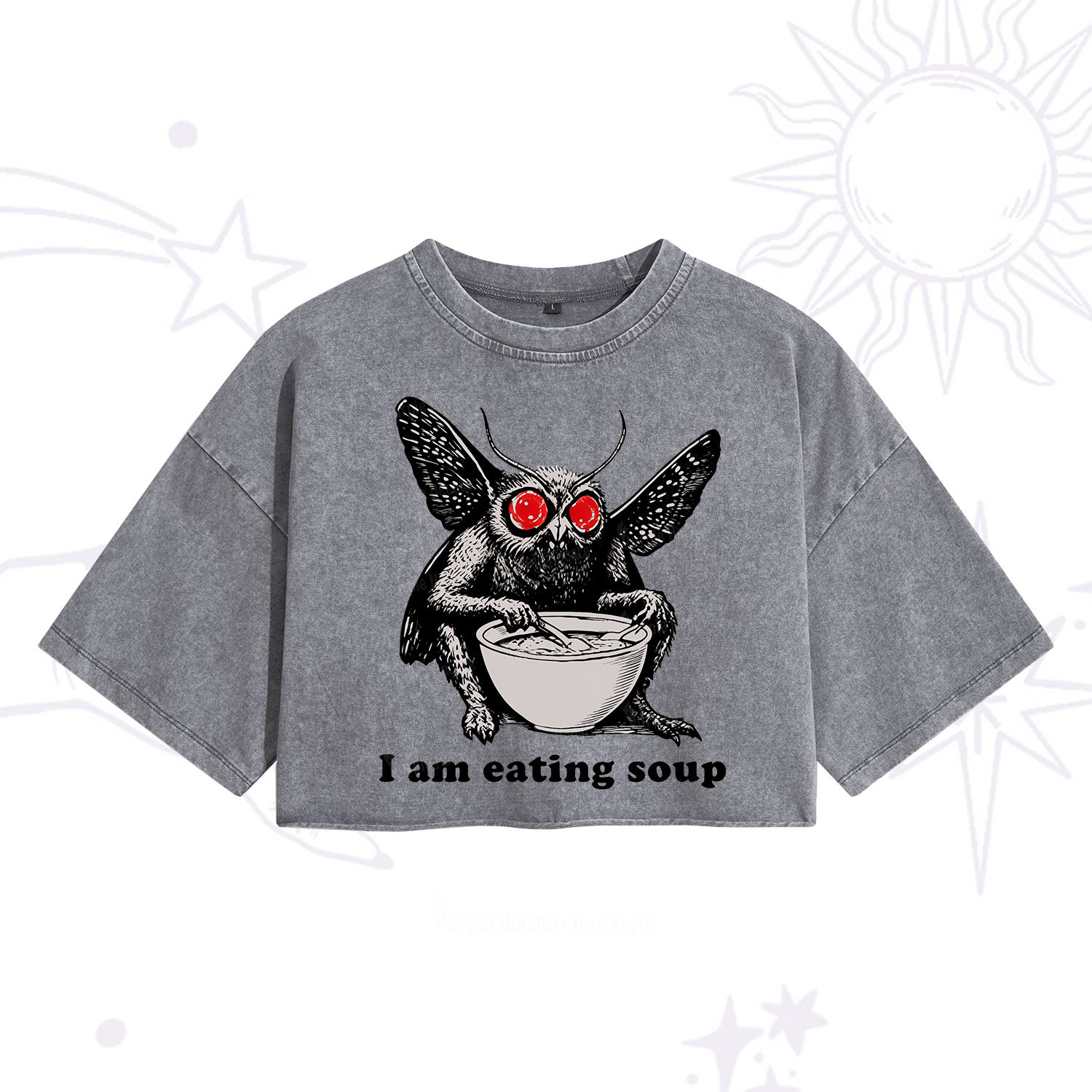 Purplehecate Mothman Eating Soup Washed Cropped T-Shirt