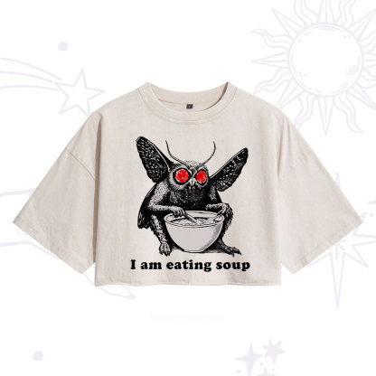 Purplehecate Mothman Eating Soup Washed Cropped T-Shirt