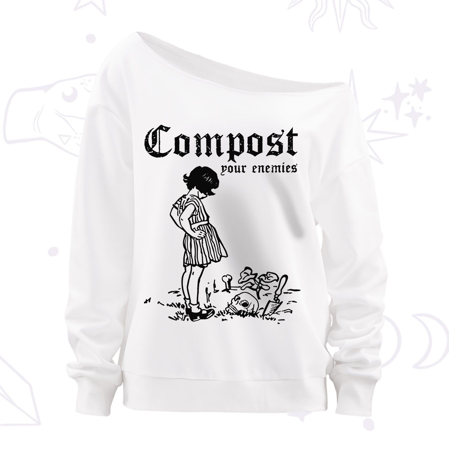 Purplehecate Compost Your Enemies Off The Shoulder Sweatshirt