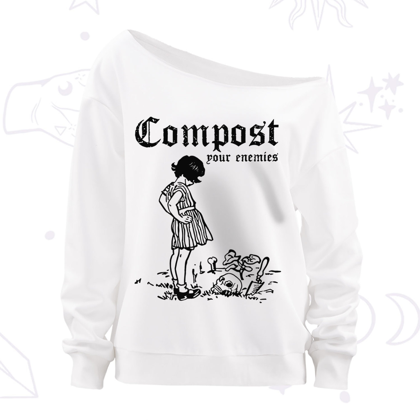 Purplehecate Compost Your Enemies Off The Shoulder Sweatshirt