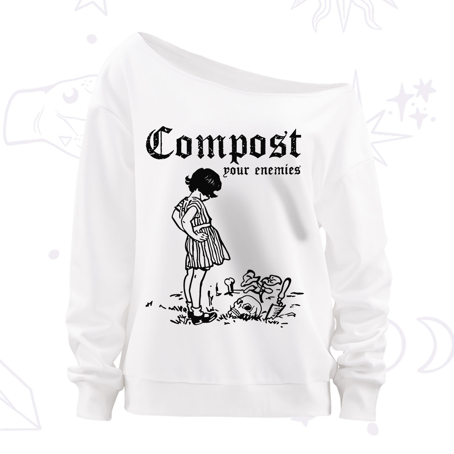 Purplehecate Compost Your Enemies Off The Shoulder Sweatshirt