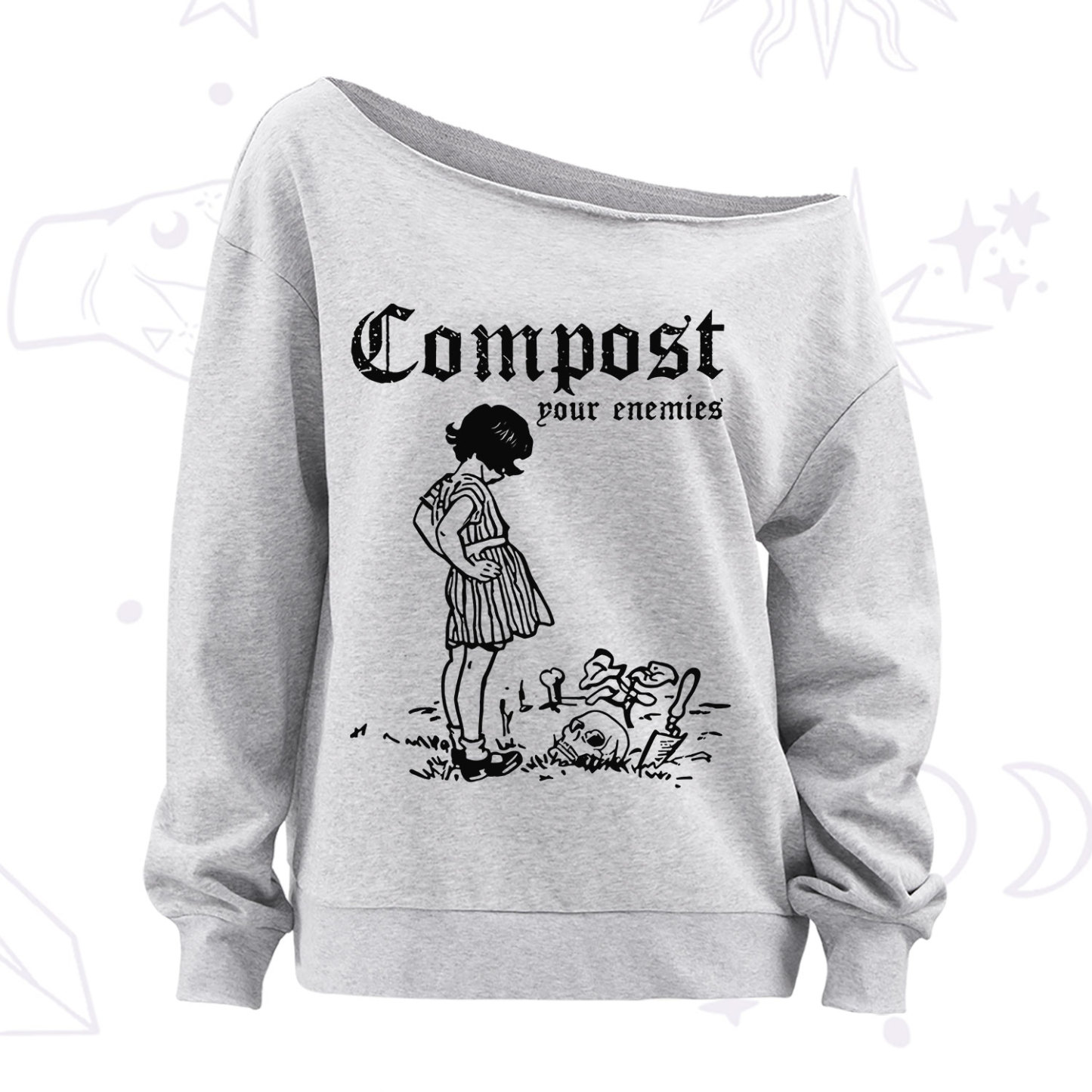 Purplehecate Compost Your Enemies Off The Shoulder Sweatshirt