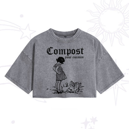 Purplehecate Compost Your Enemies Washed Cropped T-Shirt