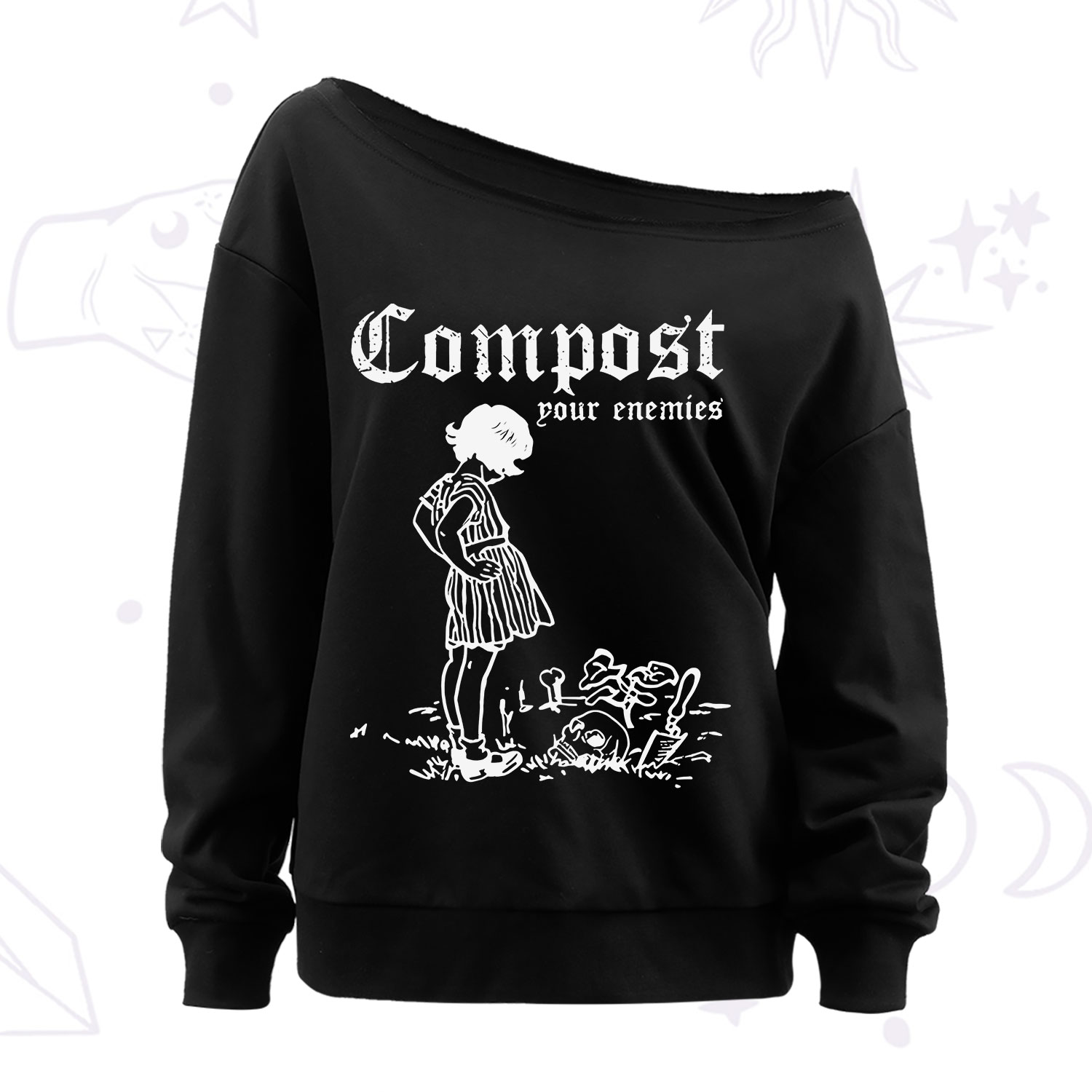 Purplehecate Compost Your Enemies Off The Shoulder Sweatshirt