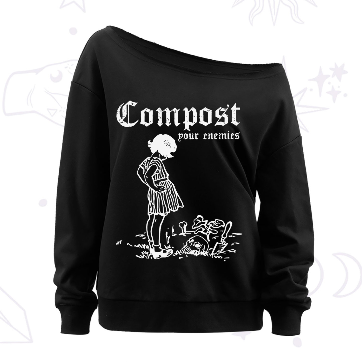 Purplehecate Compost Your Enemies Off The Shoulder Sweatshirt