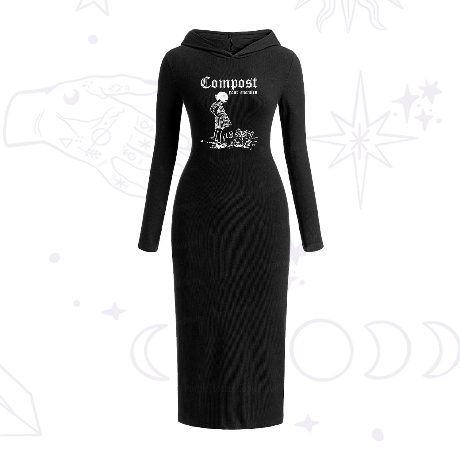 Purplehecate Compost Your Enemies Hooded Knit Dress
