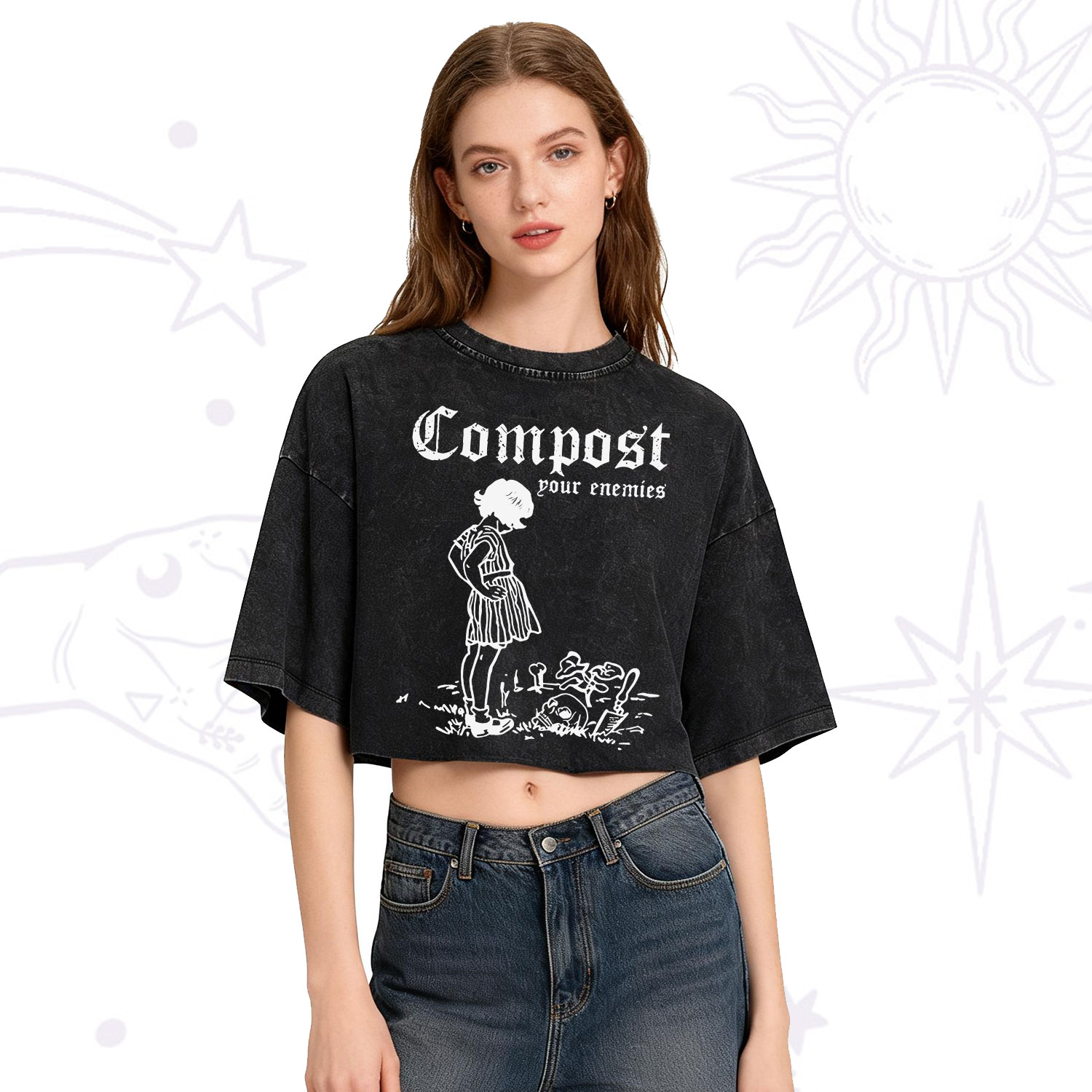 Purplehecate Compost Your Enemies Washed Cropped T-Shirt