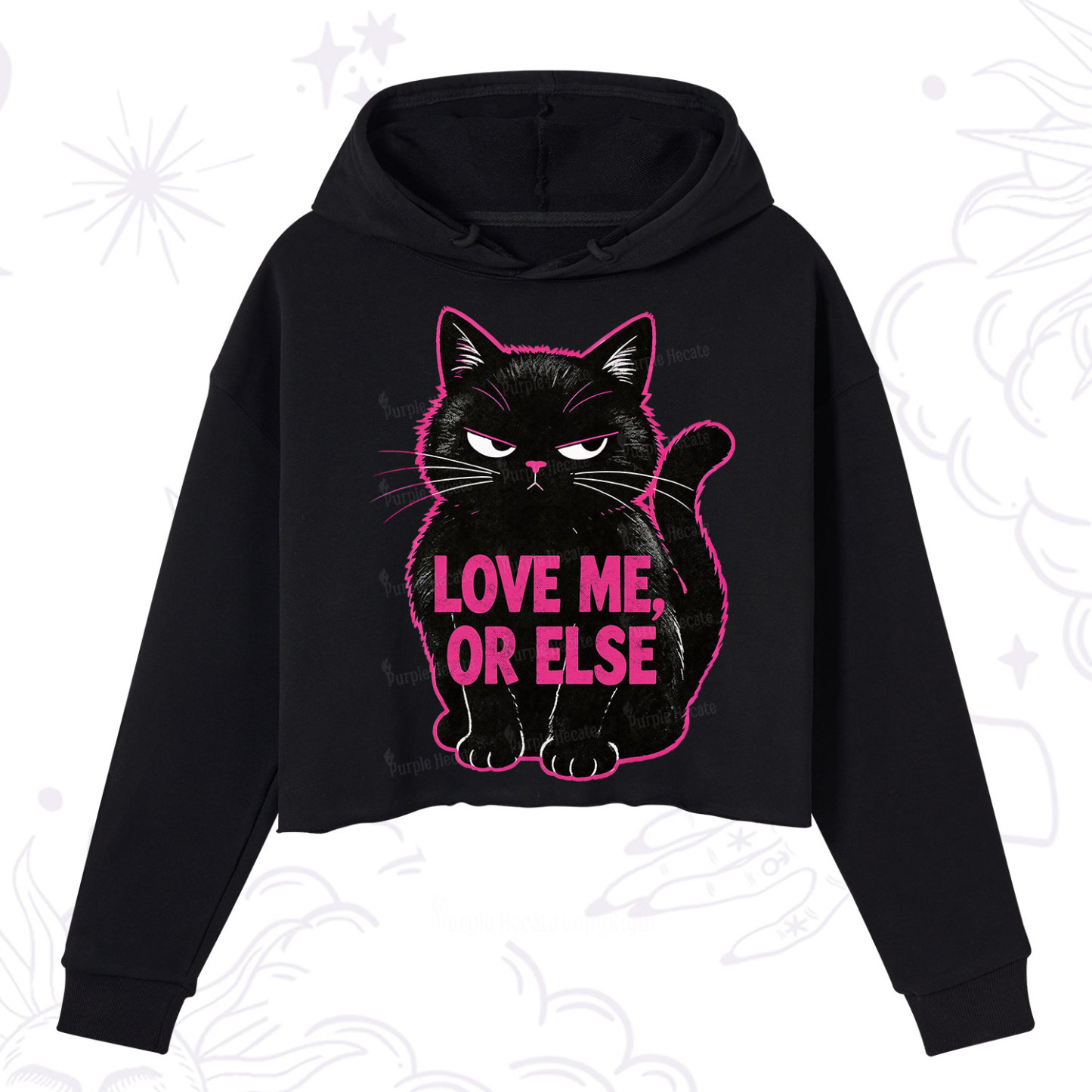 Purplehecate Grumpy Black Cat Love Me or Else Crop Hoodie
