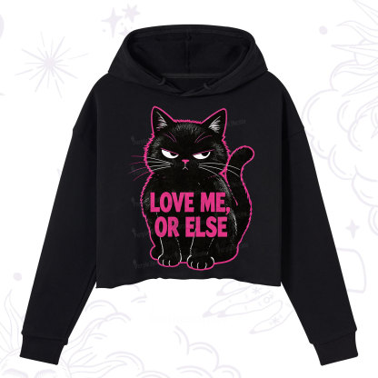 Purplehecate Grumpy Black Cat Love Me or Else Crop Hoodie